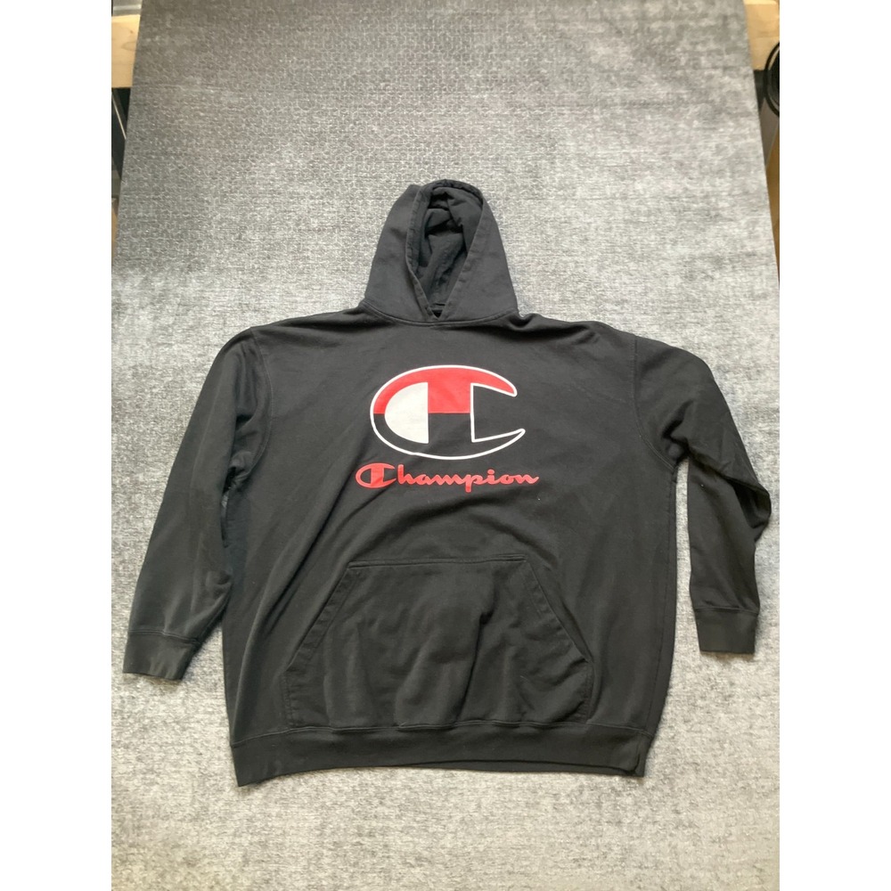Champion Hoodie Mens 4XLT Black Oversized Graphic Logo Fleece Lined Pullover